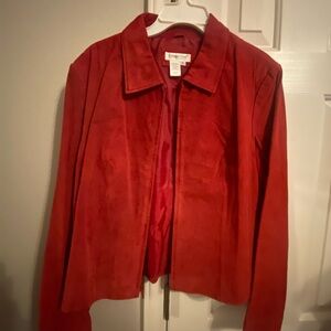 Coldwater Creek Red Suede Zipper-up Jacket - Size XL